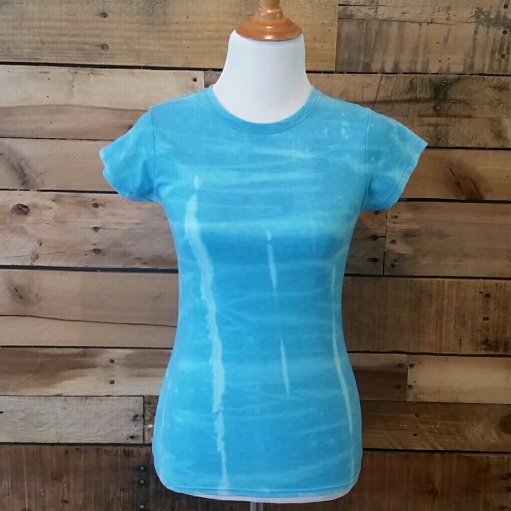 Hand bleached turquoise The Girl In Grey tee in size S